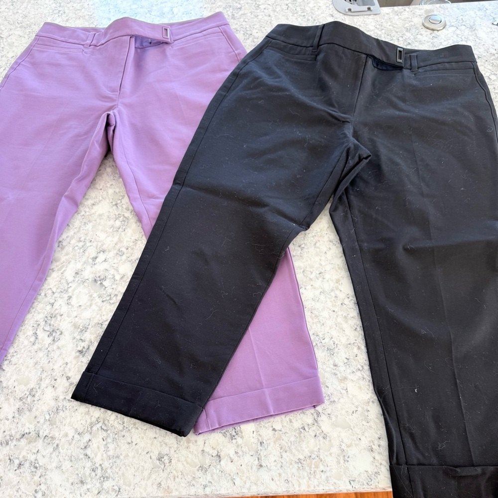 Pair of White House Black Market Black and Purple The Slim Cropped Pants - Picture 5 of 15